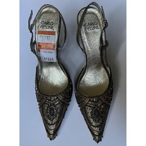 Carlo Fellini Lily Gold Slingback Shoes Size 6.5 *New* With Box